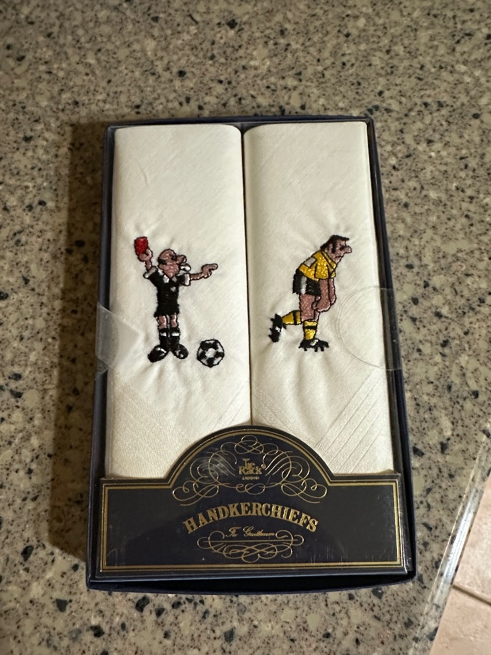 Embroidered Soccer Themed White Handkerchiefs